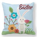 Blue Happy Easter pillow cover with white rabbit and colorful floral pattern print - 18x18 Inch / Blue Happy Easter Garden (27)