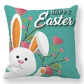 Easter peach skin pillowcase with a white cartoon bunny and pink floral patterns - 18x18 Inch / Teal Happy Easter Dots Bunny (24)