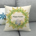 Linen Easter cushion cover with Happy Easter wreath and colorful eggs on gray sofa - 18x18 Inch / Yellow Wreath And Eggs (20)