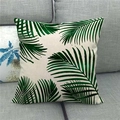 Square linen pillowcase with green palm leaf print on a beige background on gray sofa - Pattern 1(1) / 18x18 Inch