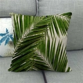 Detail of tropical palm leaf pattern on linen throw pillow case on a gray sofa - Pattern 4(4) / 18x18 Inch
