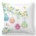 Pasen kussensloop met aquarel konijnenei en bloemmotief op witte achtergrond - 45cmx45cm / Bloemen Vogel Vlinder Stijl (26)
