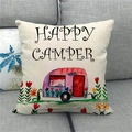 Linen happy camper throw pillow cover with floral caravan print for home decor - Camper Floral HAPPY CAMPER (7)