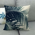 Close-up of green palm leaf print on beige linen pillowcase texture on a sofa - Pattern 14 (14) / 18x18 Inch