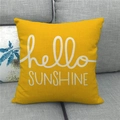 Detailed texture of yellow linen pillowcase featuring white hello SUNSHINE print - Yellow Hello SUNSHINE (16)