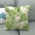 Close-up of tropical green palm leaf print on linen throw pillowcase on a grey sofa - Pattern 15 (15) / 18x18 Inch