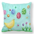 Lichtblauw Pasen kussensloop met geel kuiken, kleurrijke eieren en tulpenprint - 45cmx45cm / Blauwe Achtergrond Kuiken Eieren Stijl (20)