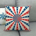American flag style star and stripes linen throw pillow cover on a modern grey sofa - 45x45cm / American Country Radiant Stripes (9)