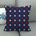 Detail view of pentagram stars pattern on a navy blue linen pillowcase for American decor - 45x45cm / Deep Blue Base Red White Stars (14)