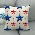 Close-up of linen pillow cover featuring red and blue stars with watercolor texture - 45x45cm / Watercolor Art Style Red Blue Stars (16)