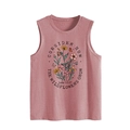 Détail de l'imprimé floral et de la citation biblique sur le débardeur rose sans manches - Or rose