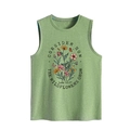 Détail de l'imprimé floral et du texte inspirant sur un débardeur vert chiné - Vert olive