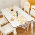 Christmas table runner with gold holly leaf patterns and elegant white tassels - Gold Leaf