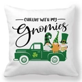 Federa quadrata San Patrizio con camion verde e gnomi su tessuto bianco di qualità - Camion Relax Gnomies (Style-32)
