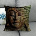 Detailed texture of linen pillowcase featuring Buddha art and green fern leaves decor - 18x18 Inch / Buddha with Fern Leaves (8)