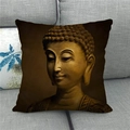 Golden Buddha linen pillowcase on grey sofa for a minimalist zen home decor aesthetic - 18x18 Inch / Golden Buddha Head (11)