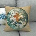 Linen earth pillow cover featuring a vintage world map on a comfortable gray sofa - Earth Pattern (1)