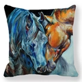 Artistic watercolor running horses oil painting style throw pillow cover home decor - 45x45cm / Double Horse Oil Painting Style (2)