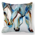 Artistic oil painting style throw pillow cover with three running horses in blue and grey - 45x45cm / Three Horses Poses Style (3)