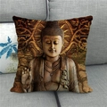 Macro shot of Buddha face relief print on linen cushion cover with intricate patterns - 18x18 Inch / Buddha Relief Print (12)