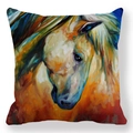 Detail of running horse watercolor painting on square peach skin pillowcase texture - 45x45cm / Dynamic Horse Head Style (4)