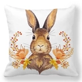 Easter peach skin pillowcase with brown rabbit and autumn floral watercolor print - 18x18 Inch / Autumn Bunny Berries (28)