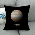 Detailed view of linen Jupiter pillow cover on a grey sofa with realistic planet print - Black Jupiter Pattern (7)