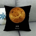 Detailed view of black linen pillowcase with realistic Venus planet print on grey sofa - Black Venus Pattern (8)