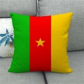 Close-up of square linen cushion featuring the Cameroon flag pattern on a gray fabric sofa - Vintage Cameroon Flag Style(4)