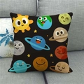 Detail of linen pillowcase with cartoon solar system planets on a gray sofa - Cartoon Space Planets (14)