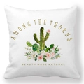 Detail of floral watercolor cactus cushion cover with Among The Thorns printed text - 18x18 Inch / AMONG THE THORNS Cactus Rose (1)