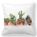 Macro detail of watercolor succulent cactus print on white soft peach skin pillowcase - 18x18 Inch / Watercolor Succulent Potted Plants (2)