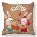 Easter bunny pillow case with Happy Easter text and colorful eggs on brown fabric - 18x18 Inch / Brown Happy Easter Basket (29)