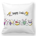 Happy Easter peach skin pillowcase with cute hand-drawn bunnies and colorful eggs - 45x45cm / Hand-painted Bird and Bunny (25)