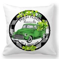 Federa per cuscino San Patrizio in pelle di pesca con camion verde e trifoglio - Camion Retro con Bordo Plaid (Style-31)