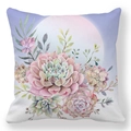 Gedetailleerd beeld van de vetplantenprint op een zachte vierkante decoratieve kussenhoes - Roze Paars Aquarel Succulent (3)