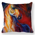 Housse de coussin en peau de pêche avec peinture à l'huile de cheval multicolore - Motif Peinture à l'Huile de Coursier aux Couleurs Contrastées Abstrait (30)