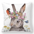 Easter pillow cover featuring watercolor bunny with bird nest and blue eggs - 18x18 Inch / Grey Bunny Bird Nest (32)