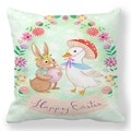 Easter rabbit and duckling peach skin pillowcase with Happy Easter watercolor print - 18x18 Inch / Pattern 32 (Rabbit and Duckling Celebrating)