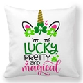 Fodera per cuscino San Patrizio con design unicorno bianco e trifoglio verde decoro - Grazioso e Magico Unicorno della Fortuna (Style-36)