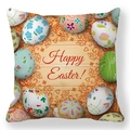 Paaseieren kussenhoes met Happy Easter tekst op beige houtstructuur perzikhuid stof - 45cmx45cm / Houtnerf Groeten Stijl (33)
