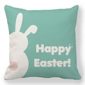 Mint green Happy Easter pillow case with white rabbit silhouette and festive lettering - 18x18 Inch / Mint Happy Easter Silhouette (33)
