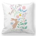Happy Easter white peach skin pillowcase with brown rabbit and colorful floral patterns - 18x18 Inch / Pattern 33 (White Easter Bunny)