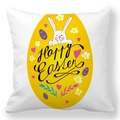 Witte kussensloop van perzikhuid met een groot geel paasei en Happy Easter opdruk - 45cmx45cm / Groot Geel Ei Konijn Stijl (31)