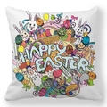Happy Easter peach skin cushion cover with cartoon rabbits and colorful eggs pattern - 18x18 Inch / Colorful Easter Graffiti (31)