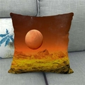 Detail of linen throw pillow showing sci-fi alien planet landscape print on grey sofa - 45cmx45cm / Mars Landscape (6)