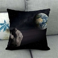 Close-up of linen pillowcase with cosmic space print featuring Earth and asteroid textures - 45cmx45cm / Meteorite and Earth (9)