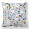 Easter bunny peach skin pillowcase with cute rabbits and colorful floral pattern - 45x45cm / Light Blue Full Floral Bunny (30)