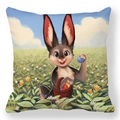 Easter rabbit pillow cover with colorful egg basket illustration on peach skin fabric - 18x18 Inch / Pattern 35 (Cartoon Bunny with Basket)