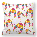 Easter rabbit and colorful eggs print cushion cover made of soft peach skin fabric - 45x45cm / Striped Easter Egg Bunny (32)